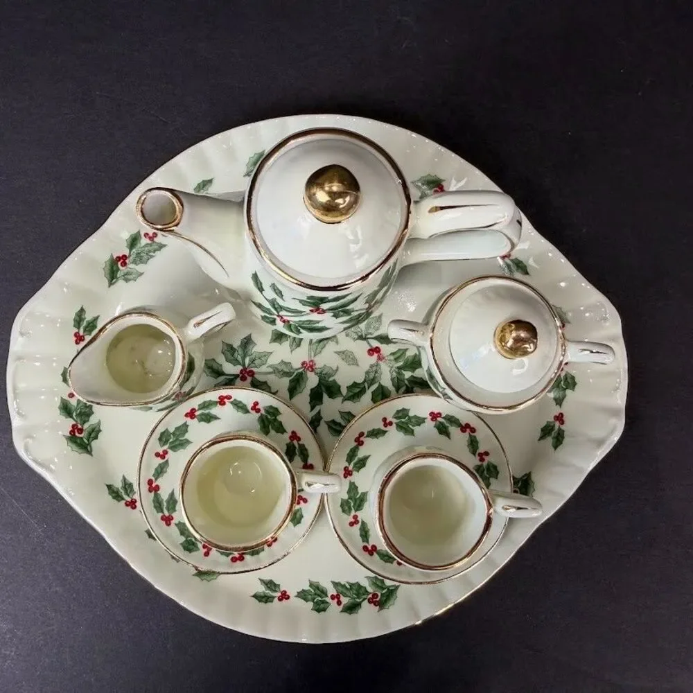 Vintage Formalities by Baum Bros. Miniature Christmas Holly Berries Tea Set